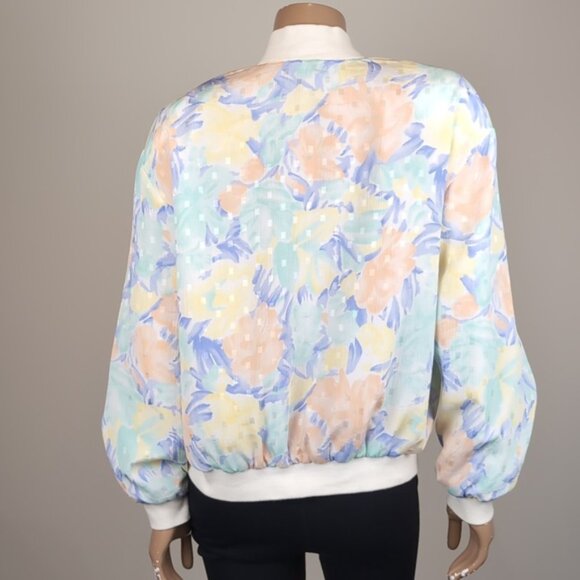 Vintage 90s Alia Floral Bomber Jacket Spring Windbreaker Lightweight Abstract - Picture 6 of 15